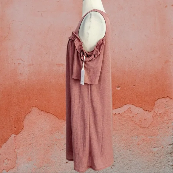 LC Lauren Conrad Cold Shoulder Ruffle Shift Dress Women’s S 4/6 Desert Mauve NWT - Picture 6 of 15